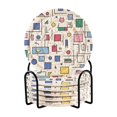 thumbnail image 1 of Yayeee 6 PCS Drink Coasters with Holder Set Woven Absorbent Round Tabletop Hot Pad, Colorful Cartoon Graphic, 1 of 7