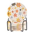 thumbnail image 1 of Yayeee 6 PCS Drink Coasters with Holder Set Woven Absorbent Round Tabletop Hot Pad, Colorful Retro Floral, 1 of 7