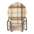 thumbnail image 1 of Yayeee 6 PCS Drink Coasters with Holder Set Woven Absorbent Round Tabletop Hot Pad, Cream Plaid, 1 of 7