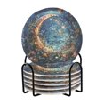 thumbnail image 1 of Yayeee 6 PCS Drink Coasters with Holder Set Woven Absorbent Round Tabletop Hot Pad, Crystal Moon, 1 of 7
