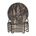 thumbnail image 1 of Yayeee 6 PCS Drink Coasters with Holder Set Woven Absorbent Round Tabletop Hot Pad, Dark Flowers Pattern, 1 of 7