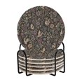 thumbnail image 1 of Yayeee 6 PCS Drink Coasters with Holder Set Woven Absorbent Round Tabletop Hot Pad, Floral Dragon Pattern, 1 of 7