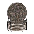thumbnail image 1 of Yayeee 6 PCS Drink Coasters with Holder Set Woven Absorbent Round Tabletop Hot Pad, Floral Forest Pattern, 1 of 7