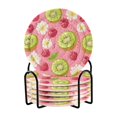thumbnail image 1 of Yayeee 6 PCS Drink Coasters with Holder Set Woven Absorbent Round Tabletop Hot Pad, Floral Raspberries, 1 of 7