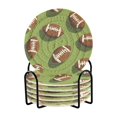 thumbnail image 1 of Yayeee 6 PCS Drink Coasters with Holder Set Woven Absorbent Round Tabletop Hot Pad, Game Day Footballs, 1 of 7