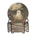 thumbnail image 1 of Yayeee 6 PCS Drink Coasters with Holder Set Woven Absorbent Round Tabletop Hot Pad, Ghost In Strawberry Fields, 1 of 7