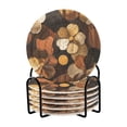 thumbnail image 1 of Yayeee 6 PCS Drink Coasters with Holder Set Woven Absorbent Round Tabletop Hot Pad, Gold Flower, 1 of 7