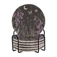 thumbnail image 1 of Yayeee 6 PCS Drink Coasters with Holder Set Woven Absorbent Round Tabletop Hot Pad, Gothic Floral Print, 1 of 7