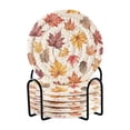 thumbnail image 1 of Yayeee 6 PCS Drink Coasters with Holder Set Woven Absorbent Round Tabletop Hot Pad, Gray Autumn Leaves, 1 of 7