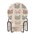 thumbnail image 1 of Yayeee 6 PCS Drink Coasters with Holder Set Woven Absorbent Round Tabletop Hot Pad, Gray Cat Pattern, 1 of 7