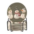thumbnail image 1 of Yayeee 6 PCS Drink Coasters with Holder Set Woven Absorbent Round Tabletop Hot Pad, Gray Cute Snowmen, 1 of 7