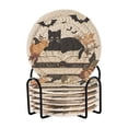 thumbnail image 1 of Yayeee 6 PCS Drink Coasters with Holder Set Woven Absorbent Round Tabletop Hot Pad, Gray Halloween Cat, 1 of 7