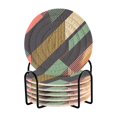 thumbnail image 1 of Yayeee 6 PCS Drink Coasters with Holder Set Woven Absorbent Round Tabletop Hot Pad, Green Geometric, 1 of 7