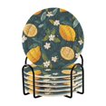 thumbnail image 1 of Yayeee 6 PCS Drink Coasters with Holder Set Woven Absorbent Round Tabletop Hot Pad, Green Lemons, 1 of 7