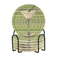 thumbnail image 1 of Yayeee 6 PCS Drink Coasters with Holder Set Woven Absorbent Round Tabletop Hot Pad, Green Martini Glass, 1 of 7