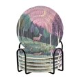 thumbnail image 1 of Yayeee 6 PCS Drink Coasters with Holder Set Woven Absorbent Round Tabletop Hot Pad, Green Night Deer, 1 of 7