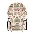 thumbnail image 1 of Yayeee 6 PCS Drink Coasters with Holder Set Woven Absorbent Round Tabletop Hot Pad, Green Nordic Christmas House, 1 of 7