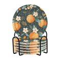 thumbnail image 1 of Yayeee 6 PCS Drink Coasters with Holder Set Woven Absorbent Round Tabletop Hot Pad, Green Oranges, 1 of 7