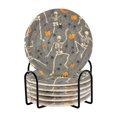 thumbnail image 1 of Yayeee 6 PCS Drink Coasters with Holder Set Woven Absorbent Round Tabletop Hot Pad, Halloween Dancing Skeleton, 1 of 7