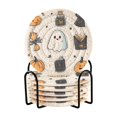 thumbnail image 1 of Yayeee 6 PCS Drink Coasters with Holder Set Woven Absorbent Round Tabletop Hot Pad, Halloween Ghost, 1 of 7