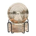 thumbnail image 1 of Yayeee 6 PCS Drink Coasters with Holder Set Woven Absorbent Round Tabletop Hot Pad, Halloween Pumpkin Field, 1 of 7