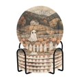 thumbnail image 1 of Yayeee 6 PCS Drink Coasters with Holder Set Woven Absorbent Round Tabletop Hot Pad, Halloween Pumpkin, 1 of 7