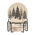 thumbnail image 1 of Yayeee 6 PCS Drink Coasters with Holder Set Woven Absorbent Round Tabletop Hot Pad, Hand Drawn Christmas Trees, 1 of 7