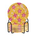 thumbnail image 1 of Yayeee 6 PCS Drink Coasters with Holder Set Woven Absorbent Round Tabletop Hot Pad, Large Pink Stars, 1 of 7