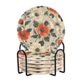 thumbnail image 1 of Yayeee 6 PCS Drink Coasters with Holder Set Woven Absorbent Round Tabletop Hot Pad, Large Red Floral Pattern, 1 of 7
