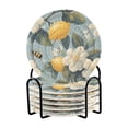 thumbnail image 1 of Yayeee 6 PCS Drink Coasters with Holder Set Woven Absorbent Round Tabletop Hot Pad, Lemon Pattern, 1 of 7