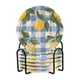 thumbnail image 1 of Yayeee 6 PCS Drink Coasters with Holder Set Woven Absorbent Round Tabletop Hot Pad, Light Blue Plaid, 1 of 7