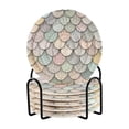 thumbnail image 1 of Yayeee 6 PCS Drink Coasters with Holder Set Woven Absorbent Round Tabletop Hot Pad, Light Blue Shimmering Pattern, 1 of 7