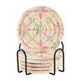 thumbnail image 1 of Yayeee 6 PCS Drink Coasters with Holder Set Woven Absorbent Round Tabletop Hot Pad, Light Pink Geometric, 1 of 7