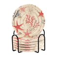 thumbnail image 1 of Yayeee 6 PCS Drink Coasters with Holder Set Woven Absorbent Round Tabletop Hot Pad, Light Red Starfish, 1 of 7