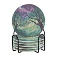 thumbnail image 1 of Yayeee 6 PCS Drink Coasters with Holder Set Woven Absorbent Round Tabletop Hot Pad, Moonlight Forest, 1 of 7