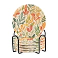 thumbnail image 1 of Yayeee 6 PCS Drink Coasters with Holder Set Woven Absorbent Round Tabletop Hot Pad, Orange Autumn Leaves, 1 of 7