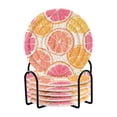 thumbnail image 1 of Yayeee 6 PCS Drink Coasters with Holder Set Woven Absorbent Round Tabletop Hot Pad, Orange Grapefruit Slices, 1 of 7