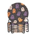thumbnail image 1 of Yayeee 6 PCS Drink Coasters with Holder Set Woven Absorbent Round Tabletop Hot Pad, Orange Halloween Ghosts, 1 of 7