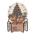 thumbnail image 1 of Yayeee 6 PCS Drink Coasters with Holder Set Woven Absorbent Round Tabletop Hot Pad, Orange Halloween Trees, 1 of 7