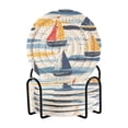 thumbnail image 1 of Yayeee 6 PCS Drink Coasters with Holder Set Woven Absorbent Round Tabletop Hot Pad, Orange Hand Drawn Sailboats, 1 of 7