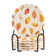 thumbnail image 1 of Yayeee 6 PCS Drink Coasters with Holder Set Woven Absorbent Round Tabletop Hot Pad, Orange Leaves, 1 of 7