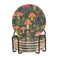thumbnail image 1 of Yayeee 6 PCS Drink Coasters with Holder Set Woven Absorbent Round Tabletop Hot Pad, Orange Mushroom, 1 of 7