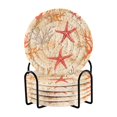 thumbnail image 1 of Yayeee 6 PCS Drink Coasters with Holder Set Woven Absorbent Round Tabletop Hot Pad, Orange Starfish, 1 of 7