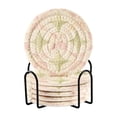 thumbnail image 1 of Yayeee 6 PCS Drink Coasters with Holder Set Woven Absorbent Round Tabletop Hot Pad, Pastel Pink Geometric, 1 of 7