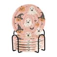 thumbnail image 1 of Yayeee 6 PCS Drink Coasters with Holder Set Woven Absorbent Round Tabletop Hot Pad, Pastel Pink Halloween, 1 of 7