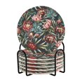 thumbnail image 1 of Yayeee 6 PCS Drink Coasters with Holder Set Woven Absorbent Round Tabletop Hot Pad, Peony Dusk Pattern, 1 of 7