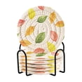 thumbnail image 1 of Yayeee 6 PCS Drink Coasters with Holder Set Woven Absorbent Round Tabletop Hot Pad, Pink Colorful Leaves, 1 of 7