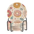 thumbnail image 1 of Yayeee 6 PCS Drink Coasters with Holder Set Woven Absorbent Round Tabletop Hot Pad, Pink Donut, 1 of 7