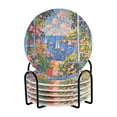 thumbnail image 1 of Yayeee 6 PCS Drink Coasters with Holder Set Woven Absorbent Round Tabletop Hot Pad, Pink Floral Window, 1 of 7