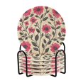 thumbnail image 1 of Yayeee 6 PCS Drink Coasters with Holder Set Woven Absorbent Round Tabletop Hot Pad, Pink Flowers, 1 of 7